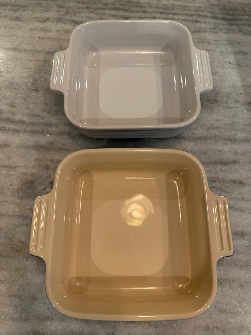 Le Creuset Set of 2 6” Square Petite Stoneware Baking Dishes - White & Cobalt